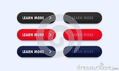 Learn more web site button set. Vector on isolated white background. EPS 10 Vector Illustration
