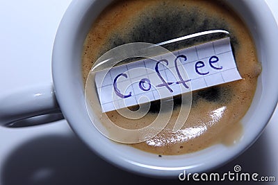 Coffee word written on a small note Stock Photo