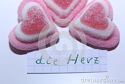 Die Herz word in German for Heart in English Stock Photo