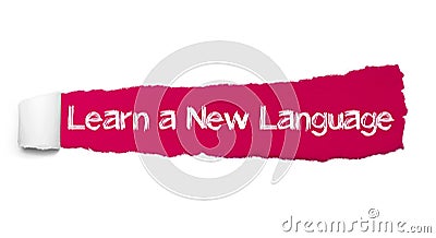 Learn a New Language text, Inspiration, Motivation and Business concept on Red torn paper Stock Photo