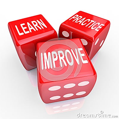 Learn Practice Improve Words 3 Red Dice Stock Photo