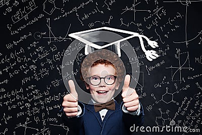 Learn science concept. Redhead child student having fun and learning science Stock Photo