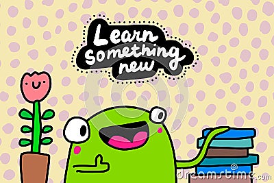 Learn something new hand drawn vector illustration in cartoon comic style frog happy reading Cartoon Illustration