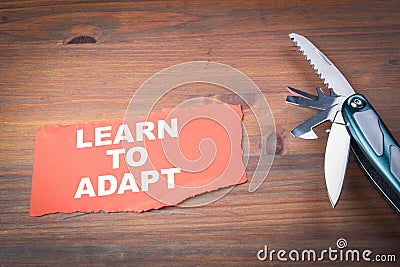 LEARN TO ADAPT. Career opportunities, education and business concept. Multitool with green and grey handles Stock Photo