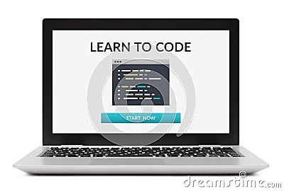 Learn to code concept on laptop computer screen Stock Photo