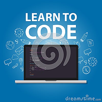 Learn to code programming language study practice education Vector Illustration