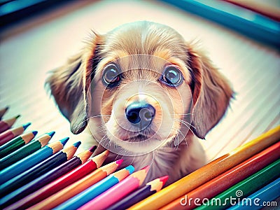 Learn to Draw an Adorable Puppy A StepbyStep Tutorial Featuring Colorful Pencils and a Sketchbook for Beginner Artists Stock Photo