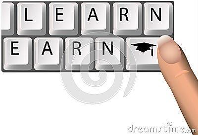 LEARN to EARN Education Graduation Keys on Compute Stock Photo