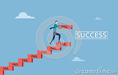 Learn to fail as path to achieve goal concept, Improve from failure build up stair to success, strive businessman build stair to Vector Illustration