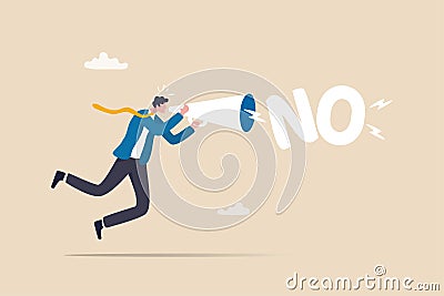 Learn to say no, leadership skill to manage workload, refuse to do wrong thing or time management concept, confidence businessman Vector Illustration