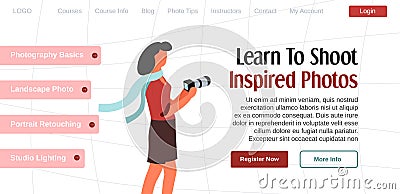 Learn to shoot inspired photos, website register Vector Illustration