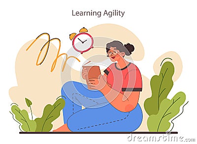 Learning agility. Character adaptability and learnability. Soft skill development. Vector Illustration