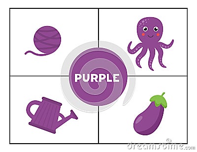 Learning basic primary colors for children. Purple. Vector Illustration