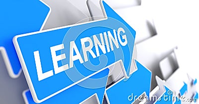 Learning - Text on Blue Cursor. 3D. Stock Photo