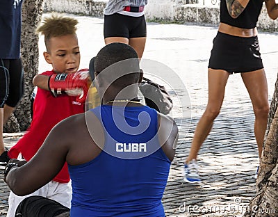 Learning boxing in the streets of Havana Cuba Editorial Stock Photo