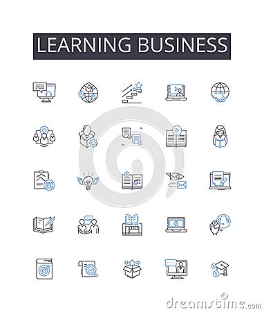 Learning business line icons collection. Pursuing education, Study commerce, Acquiring knowledge, Mastering marketing Vector Illustration