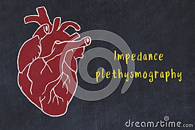 Learning cardio system concept. Chalk drawing of human heart and inscription Impedance plethysmography Stock Photo