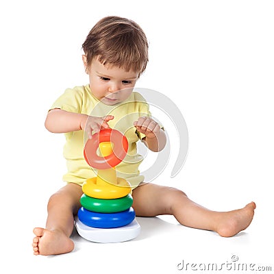 Little baby boy learning colors and shapes Stock Photo