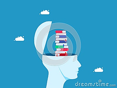 Learning concept. a pile of books in a human head Vector Illustration