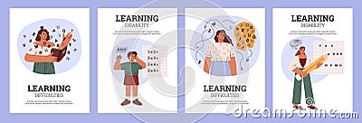 Learning difficulties and learning disability banners vector illustrations set. Vector Illustration