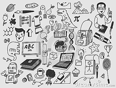 Learning and education Hand drawn doodle school items. Vector Illustration