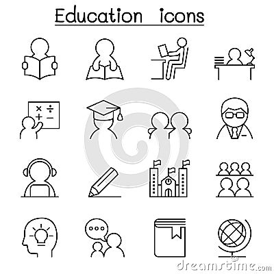 Learning & Education icon set in thin line style Vector Illustration