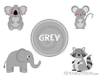 Learning gray color for preschool kids. Educational worksheet. Vector Illustration