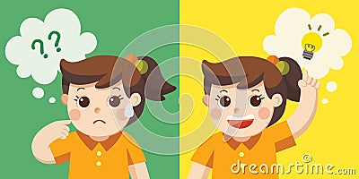 Learning and Growing Children. A Cute Girl thinking. Vector Illustration