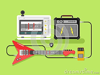 Learning guitar online Vector Illustration