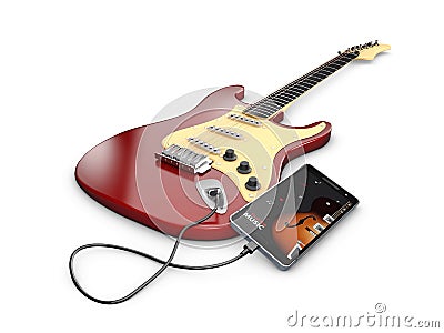 Learning guitar online. Musical app, 3d illustration Cartoon Illustration