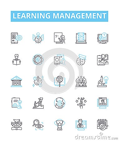 Learning management vector line icons set. Education, Training, Courseware, E-learning, System, Technology, Platform Vector Illustration