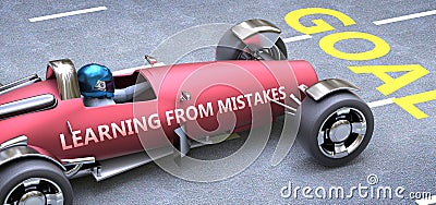 Learning from mistakes and goals, pictured as race car on a track as a metaphor of Learning from mistakes playing vital role in Cartoon Illustration