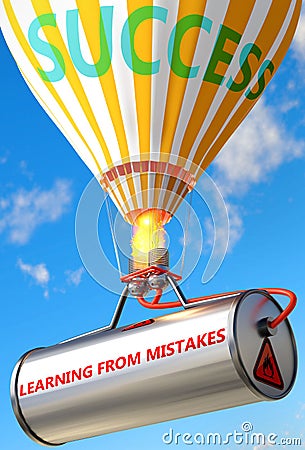 Learning from mistakes and success - pictured as word Learning from mistakes on a balloon, to symbolize that Learning from Cartoon Illustration