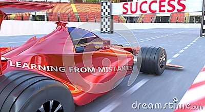 Learning from mistakes and success - pictured as word Learning from mistakes and a f1 car, to symbolize that Learning from Cartoon Illustration