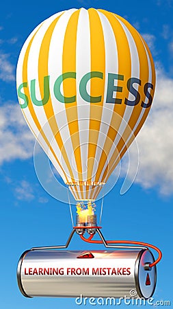 Learning from mistakes and success - shown as word Learning from mistakes and a balloon as a symbol of Learning from mistakes Cartoon Illustration