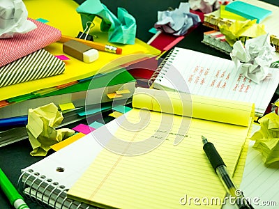 Learning New Language Writing Words Many Times on the Notebook; Stock Photo