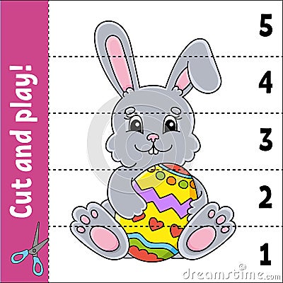 Learning numbers 1-5. Cut and play. Education worksheet. Game for kids. Color activity page. Puzzle for children. Riddle for Vector Illustration