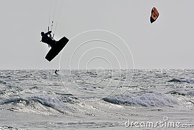 Kitesurfer silhouette jump Editorial Stock Photo
