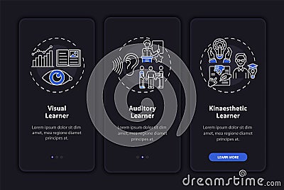Learning styles onboarding mobile app page screen with concepts Vector Illustration