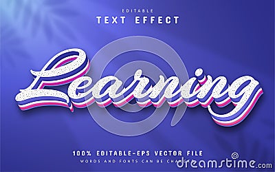 Learning text, editable 3d text effect Vector Illustration