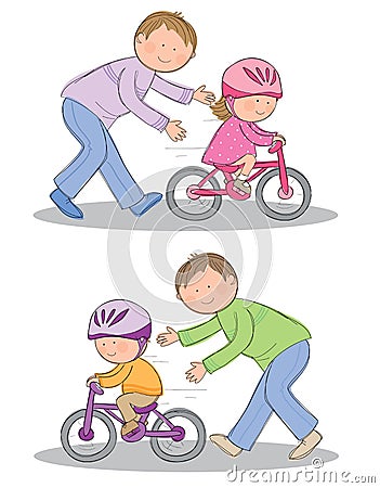 Learning to ride a bike Vector Illustration