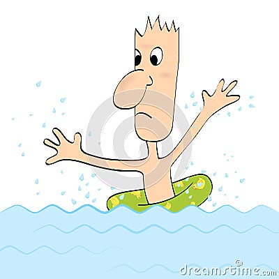 Learning to swim boy - cartoon Stock Photo