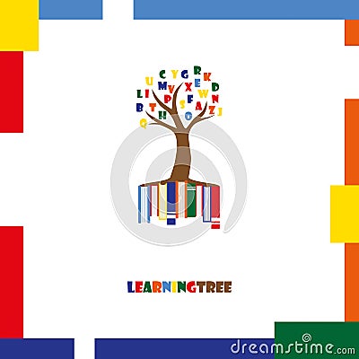 Learning Tree Logo Template. Letters, Books Vector Illustration