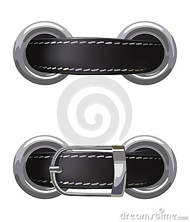 Leather belt passed through metal rings Vector Illustration