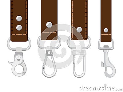 Leather belts with carabine clasp collection vector Vector Illustration