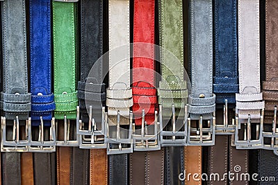 Leather belts in italian shop in florence Stock Photo