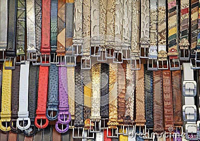 Leather belts for sale Stock Photo