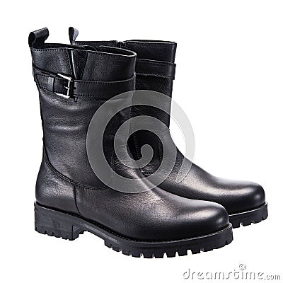 Leather black boots Stock Photo