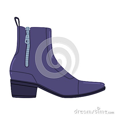 Leather Blue Boot with Heel as Seasonal Shoe and Casual Footwear Vector Illustration Vector Illustration