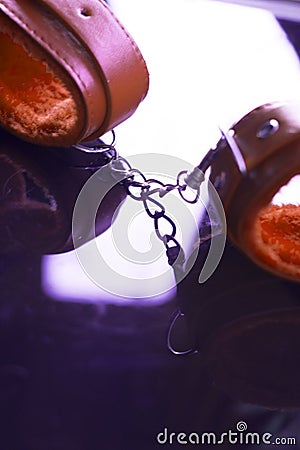 Leather bondage s&m handcuffs Stock Photo